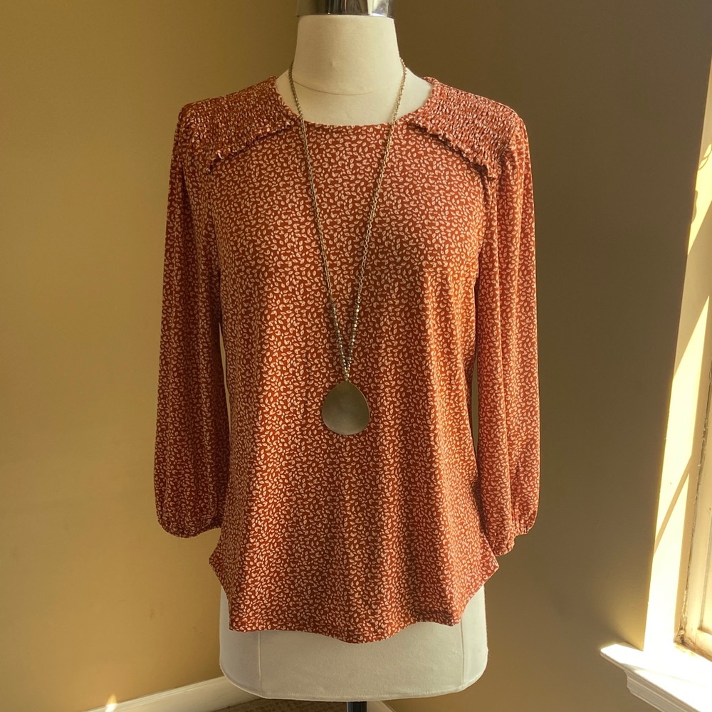 Adrianna Papell Rust and White Printed Women’s Top Size Small